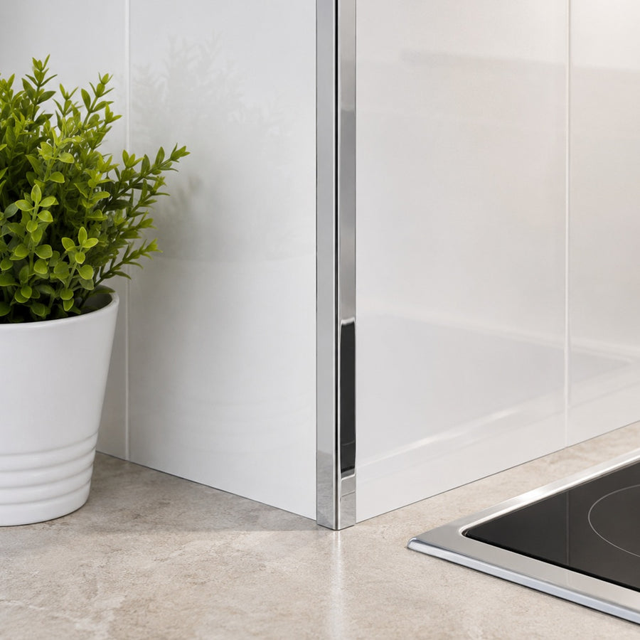 Chrome effect PVC external corner trim 20mm x 20mm