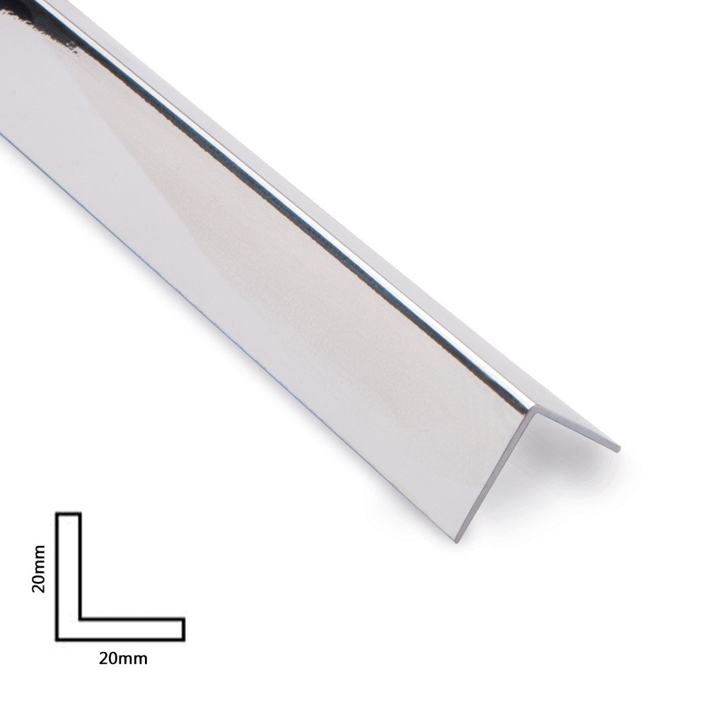 PVC chrome effect corner trim for kitchen splashbacks and wall cladding