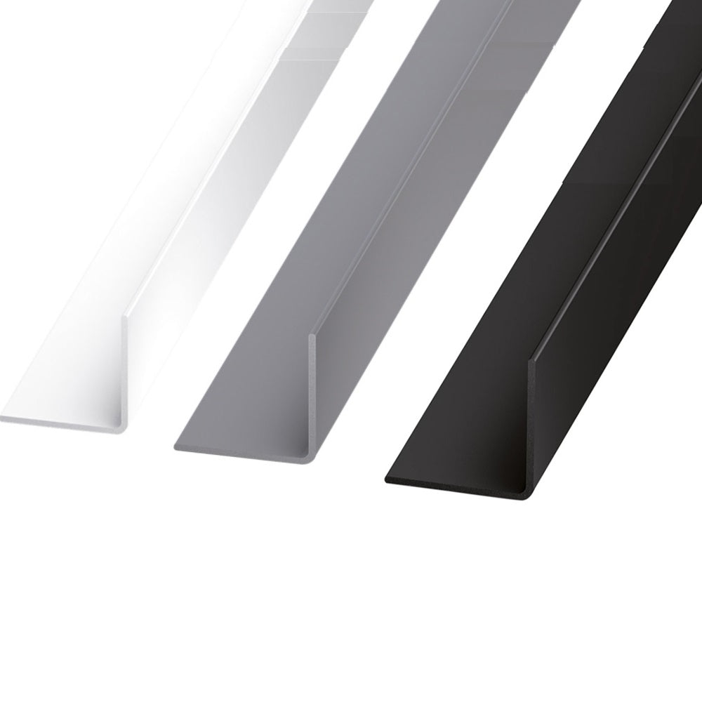Rigid PVC plastic corner trim 90 degree angle edging in black, white and grey