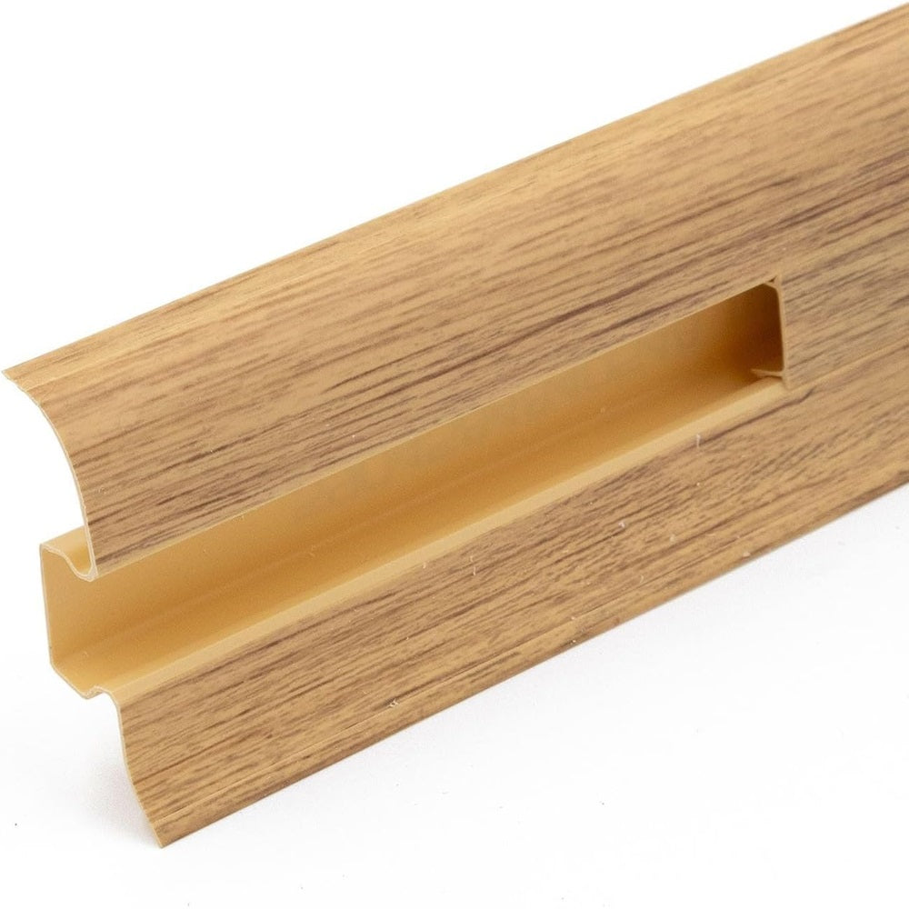 A plastic skirting board designed with a wire cover feature