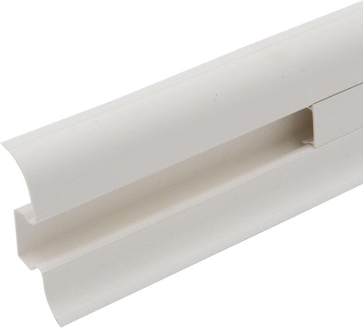 A skirting board designed with a wire cover feature, shown in different colors and installed around a room's perimeter.