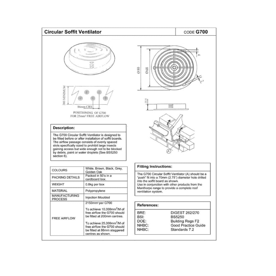 70mm Round Soffit Air Vents - Upvc Push in Roof Disc Vent (10 Pack)